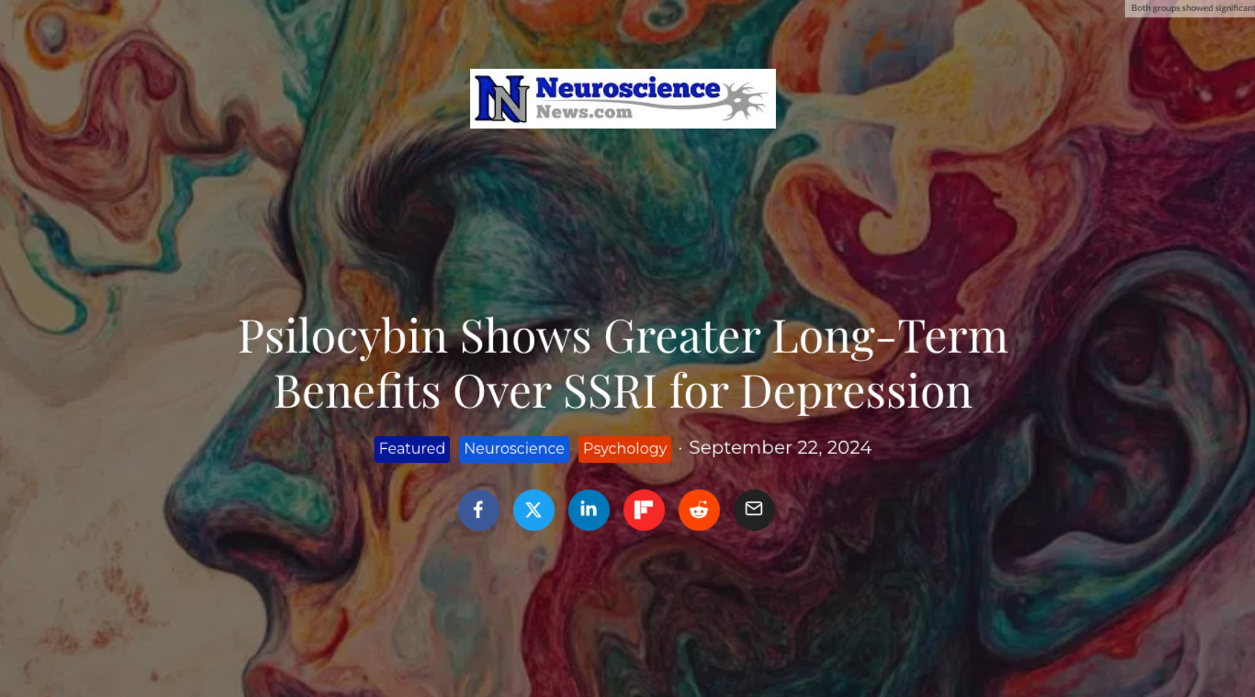 Psilocybin Shows Greater Long-Term Benefits Over SSRI for Depression
