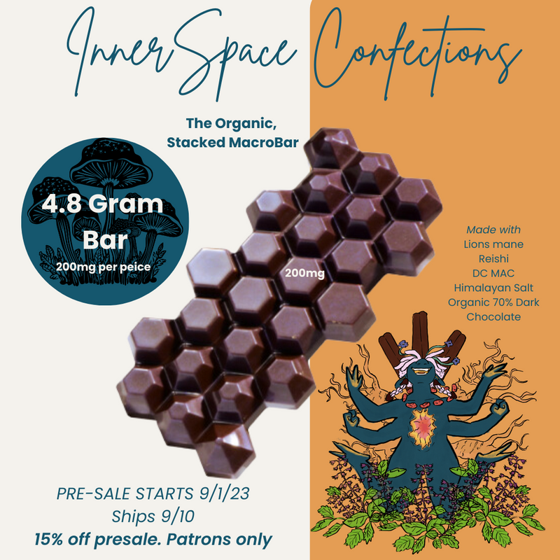 70% Dark Organic Chocolate Stacked VOYAGER Macrobar with Lions Mane, Reishi & Pink Salt